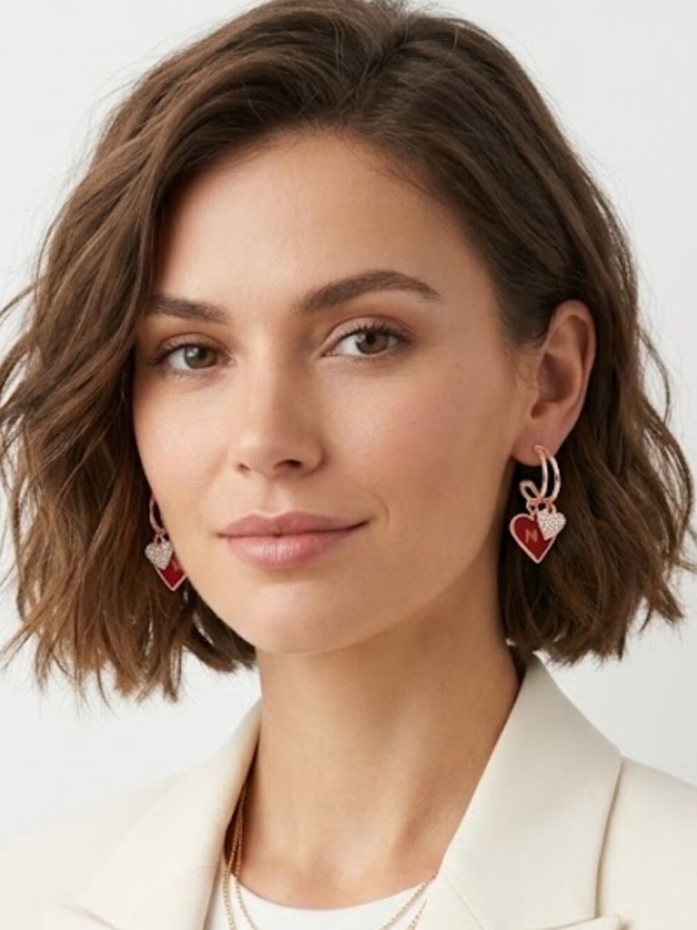 Double Heart Crystal Dangle Earrings Silver Tone Drop Jewelry Wedding Prom New